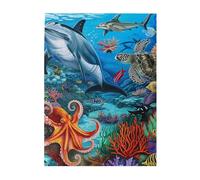 Dolphins Sea Coral Reef Octopus Printed Wooden Puzzle 500 Piece, Cute Puzzle Game in Plastic Box for Family Entertainment and Brain Training Gifts