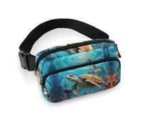 Dolphins Sea Turtle Coral Reef Fanny Pack for Women Men Waist Bag Belt Bag Adjustable Casual Bag for Travel Sports Hiking, white, 7.9x5.1inches