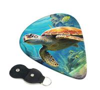 Dolphins Sea Turtle Coral Reef Guitar Picks 6 Pcs, 0.71mm Thickness Celluloid Plectrum with Leather Picks Holder, Personalized Guitar Pick for Bass Electric Acoustic Guitars Lovers Gift