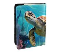 Dolphins Sea Turtle Coral Reef Passport Holder for Travel,RFID Passport Cover Wallet PU Leather Passport Card Holder Case Cute Passport Protector for Women Men