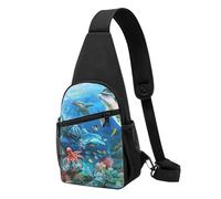 Dolphins Sea Turtle Coral Reef Printed Chest Bag Sling Bag for Men Women, Outdoor Crossbody Fanny Packs Hiking Chest Packs Sport Daypacks