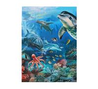 Dolphins Sea Turtle Coral Reef Printed Wooden Puzzle 500 Piece, Cute Puzzle Game in Plastic Box for Family Entertainment and Brain Training Gifts