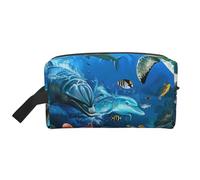 Dolphins Sea Turtle Coral Reef Prints Makeup Bags for Women Girls Large Capacity Zipper Cosmetic Bag Travel Toiletry Bag Organizer with Handle