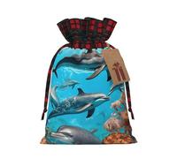 Dolphins Sea Turtle Octopus Coral Reef Christmas New Year Candy Gift Bags S Size Drawstring Bags for Kids Xmas Holiday Xmas Eve Presents