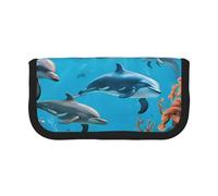 Dolphins Sea Turtle Octopus Coral Reef Large Capacity Canvas Pencil Case, Sturdy and Durable, Easy to Store in an Orderly Manner