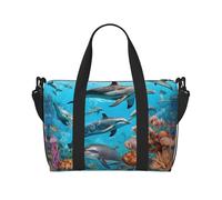 Dolphins Sea Turtle Octopus Coral Reef Print Gym Bag for Women, Weekender Overnight Bag,Personal Item Bag, Shoulder Bag for Women Men,One Size