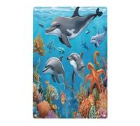 Dolphins Sea Turtle Octopus Coral Reef -Print Vertical Aluminum Sign 8x12 Inch, Rustproof Indoor Outdoor Wall Art For Home, Bar, Office, Hotel Décor.