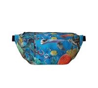 Dolphins Sea Turtle Octopus Coral Reef Printed Fanny Pack Waist Bag for Men Women, Adjustable Bumbags Hip Bum Bag Travel Crossbody Bags Sports Running Hiking Belt Bag