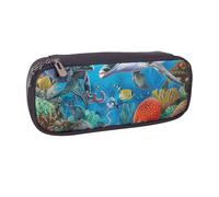 Dolphins Sea Turtle Octopus Coral Reef Printed Pu Leather Pencil Case Box Flip Pen Bag and Makeup Cosmetic Holder for Girls Boys School Students