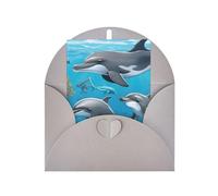 Dolphins Sea Turtle Octopus Coral Reef Seasonal Greeting Card with Gray Envelope for Any Occasion Thanksgiving Christmas Birthday Wedding Anniversary Engagement Note Cards