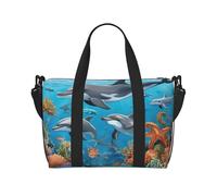 (Dolphins Sea Turtle Octopus Coral Reef) Waterproof Lightweight Hand Travel Bag - Large Carry-On for 3-5 Day Trips | Air Travel, Sports, Weekend Use | Men & Women (1-Pack)
