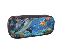 Dolphins Sea Turtle Octopus Printed Pu Leather Pencil Case Box Flip Pen Bag and Makeup Cosmetic Holder for Girls Boys School Students