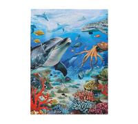 Dolphins Sea Turtle Octopus Printed Wooden Puzzle 500 Piece, Cute Puzzle Game in Plastic Box for Family Entertainment and Brain Training Gifts