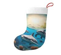 Dolphins Sea Turtle Shark Octopus Coral Christmas Stocking, Candy Gift Bags, Hanging Stocking Ornament, Christmas Decorations