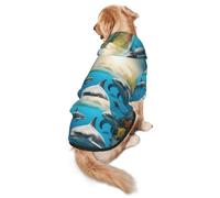 Dolphins Sea Turtle Shark Octopus Coral Dog Hoodie for Medium Large Dogs, Warm Soft Pet Sweatshirt, Easy to Wear Jumper Clothes