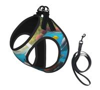 Dolphins Sea Turtle Shark Octopus Coral Print Adjustable Reflective Harness Leash Set For Cats, Dogs And Small Pets, Soft Breathable Mesh Walking Vest With Escape-Proof Lead