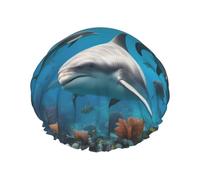 Dolphins Sea Turtle Shark Octopus Coral Print Elastic And Reusable Hair Bath Caps Double Waterproof Layers Bathing Hat