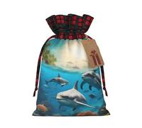 Dolphins Sea Turtle Shark Octopus Coral Print Festive Drawstring Gift Eco-Friendly Bags Reusable Pouches Birthday Wedding Party