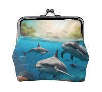 Dolphins Sea Turtle Shark Octopus Coral Print Stylish Unique Coin Purse Cute Mini Wallet with Kiss Lock Waterproof for Coins