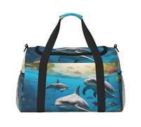 Dolphins Sea Turtle Shark Octopus Coral Print Travel Hand Travel Bag Weekender Overnight Carry On Tote Foldable Crossbody Bag
