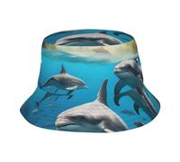 Dolphins Sea Turtle Shark Octopus Coral Print Universal Wide Brim Hat Sun Protection Bucket Cap Comfortable Outdoor Adventures