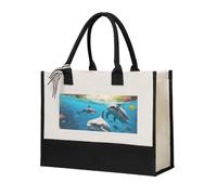 Dolphins Sea Turtle Shark Octopus Coral Print Women Large Capacity Canvas Tote Bag Gift For Beach Travel Birthday Motherâ€™s Day