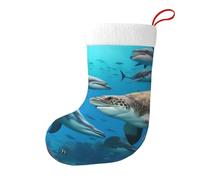 Dolphins Sea Turtle Shark Octopus Coral Reef Christmas Stocking, Candy Gift Bags, Hanging Stocking Ornament, Christmas Decorations