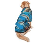 Dolphins Sea Turtle Shark Octopus Coral Reef Dog Hoodie for Medium Large Dogs, Warm Soft Pet Sweatshirt, Easy to Wear Jumper Clothes