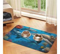 Dolphins Sea Turtle Shark Octopus Coral Reef Durable Pet Absorbent Tablecloth Non-Slip Dining Pad For Dog Cat Food Water Bowls Feeder Mat
