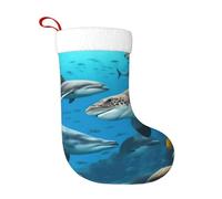 Dolphins Sea Turtle Shark Octopus Coral Reef Plush Christmas Stocking, Large Festive Hanging Ornament For Tree, 45cm Polyester Style Holiday Decor