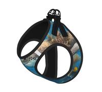 Dolphins Sea Turtle Shark Octopus Coral Reef Print Adjustable Reflective Harness Leash Set For Cats, Dogs And Small Pets, Soft Breathable Mesh Walking Vest With Escape-Proof Lead