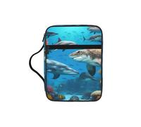 Dolphins Sea Turtle Shark Octopus Coral Reef Print Bible Cover Case, Carrying Book Case with Durable Handle Bible Protective Church Bag for Men Women