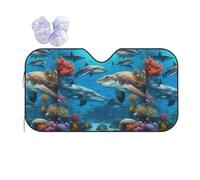 Dolphins Sea Turtle Shark Octopus Coral Reef Print Car Windshield Sun Shade, Sun Visor With Suction Cups For Most Vehicles