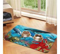 Dolphins Sea Turtle Shark Octopus Coral Reef print Cats Pet Bowl Placemat Pet Feeding Mats for Dogs, Non-Slip PU Leather Tablecloth for Pets