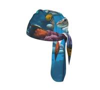 Dolphins Sea Turtle Shark Octopus Coral Reef Print Cycling Bandana Quick Dry Skull Cap Breathable Tie Back Riding Headwear Running Gear 55-60 cm
