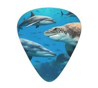 Dolphins Sea Turtle Shark Octopus Coral Reef Print Guitar Pick for Men Women Triangle Instrument Accessories Plectrums(12pcs One sided)