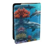 Dolphins Sea Turtle Shark Octopus Coral Reef Print Passport Holder Cover Wallet Passport Cover, Passport Wallet Case for Cards and Documents