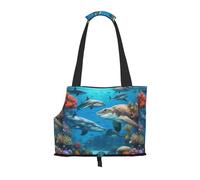 Dolphins Sea Turtle Shark Octopus Coral Reef Print Pet Tote Bag, Foldable Portable Single Shoulder Pet Carrier For Small Dogs Cats