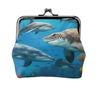 Dolphins Sea Turtle Shark Octopus Coral Reef Print Stylish unique Coin Purse Cute Mini Wallet with Kiss Lock Waterproof for Coins