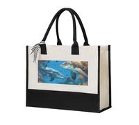 Dolphins Sea Turtle Shark Octopus Coral Reef Print Tote Bag Unisex Canvas Gift Eco-Friendly Shopping Bag For Beach Travel Office