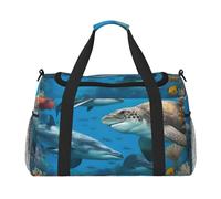 Dolphins Sea Turtle Shark Octopus Coral Reef Print Travel Hand Travel Bag Weekender Overnight Carry On Tote Foldable Crossbody Bag