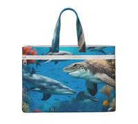 Dolphins Sea Turtle Shark Octopus Coral Reef Print Unisex Canvas Tote File Bag Shopping Office Travel Beach Document Storage Bags