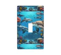 Dolphins Sea Turtle Shark Octopus Coral Reef Print Wall Plate, Decorative Switch Plate Cover, Standard Size Wall Plate with Screws