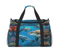 Dolphins Sea Turtle Shark Octopus Coral Reef print Weekender Overnight Carry On Bag Gym Luggage Bag Duffel Bag for Travel Women, Black, One Size