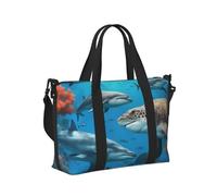Dolphins Sea Turtle Shark Octopus Coral Reef Print Women Men Travel Hand Bag Lightweight for Carry On Weekend Trip Gym Tote Bags