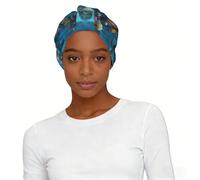 Dolphins Sea Turtle Shark Octopus Coral Reef Printed Sleep Cap Turban Hat for Women, Elastic Pre-Tied Headscarf for Daily Outdoor Wear Use