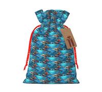 Dolphins Sea Turtle Shark Octopus Coral Reef Printing 1 Pc Christmas Bag With Drawstring For All Adults To Give Presents Halloween