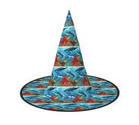 Dolphins Sea Turtle Shark Octopus Coral Reef Printing 2 Pack Halloween Hat Soft Witch Hats For Carnivals Masquerades Space Saving Caps