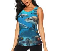 Dolphins Sea Turtle Shark Octopus Coral Reef Printing Racerback Workout Tank Tops for Women Sleeveless Camisole Gym Athletic Yoga Shirts