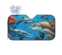 Dolphins Sea Turtle Shark Octopus Coral Reef Sun Shade - Folding Car Front Window Sunshade for Cars SUV Trucks,Max UV Blocking and Keep The Vehicle Cool